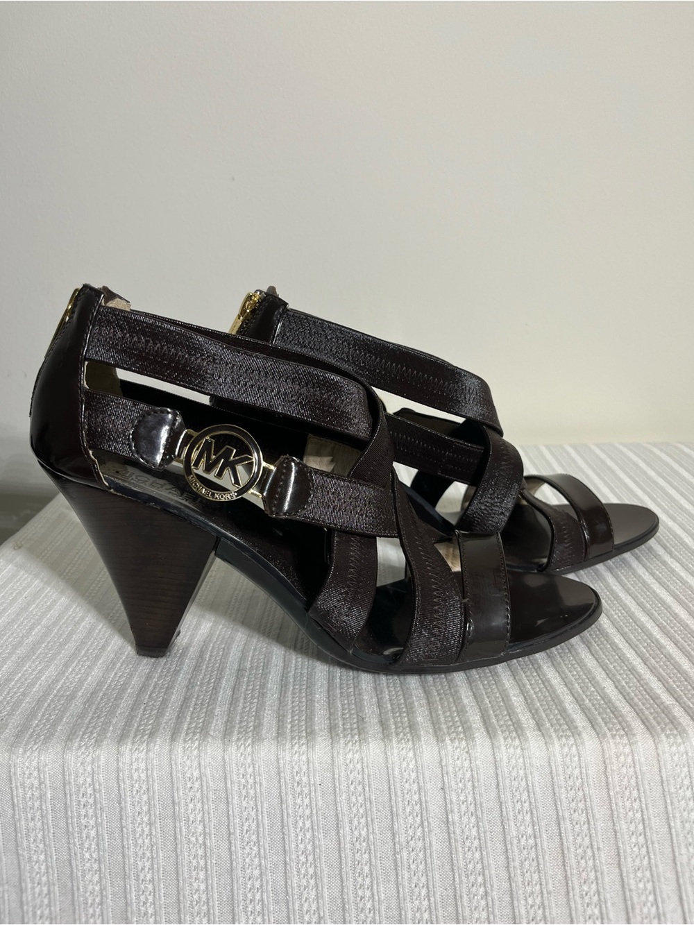 Michael Kors Brown Strappy Patent Leather High Heel Sandals 9.5M